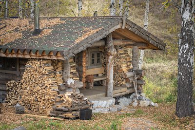 Старый деревянный дом в русском лесу