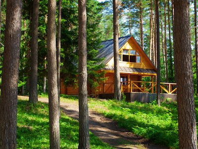 Деревянный загородный дом в лесу